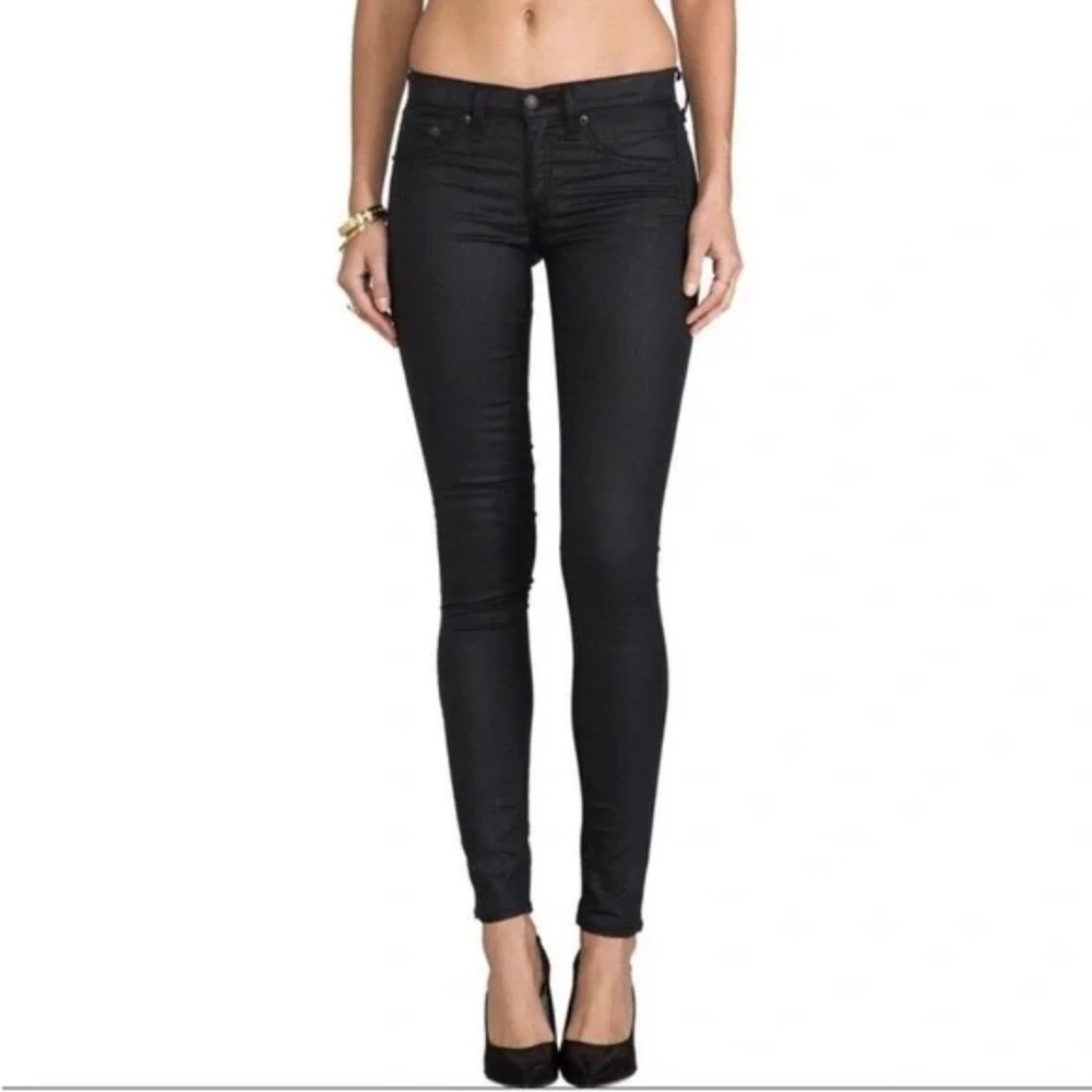rag & bone/Jean Leggings in Shoreditch Black Coated Skinny Jeans size 24
